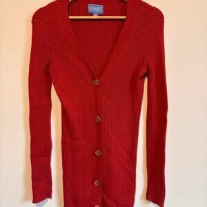 Red button up cardigan sweater